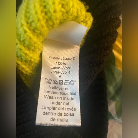 KENZO Sweater Womens Sz S Beige Wool Embroidered Multicolor zig zag lines - Picture 4 of 12